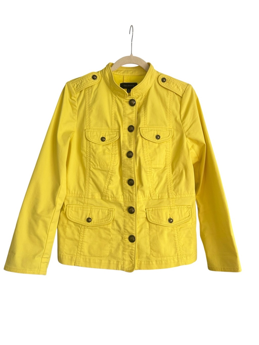 Talbots Canary Yellow Cotton Utility Military Style Jacket Size 8